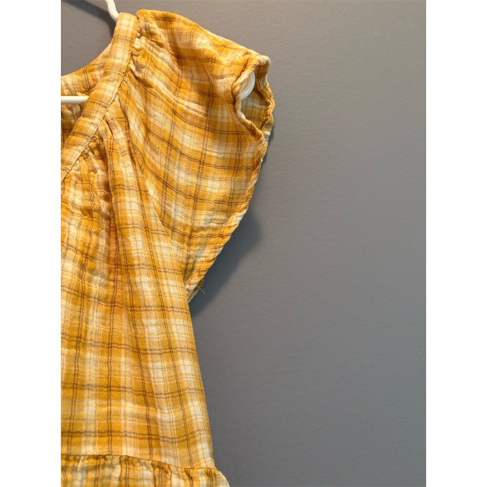 Old Navy Dress Womens Size M Yellow Plaid Flutter Sleeve V-Neck Tiered - Picture 3 of 10